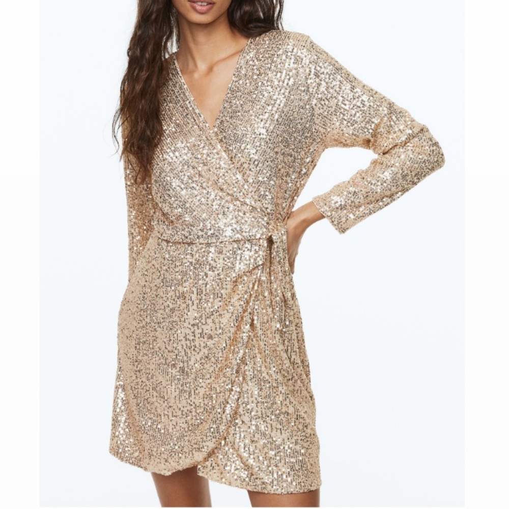 H&M Beige Sequined Wrap Dress